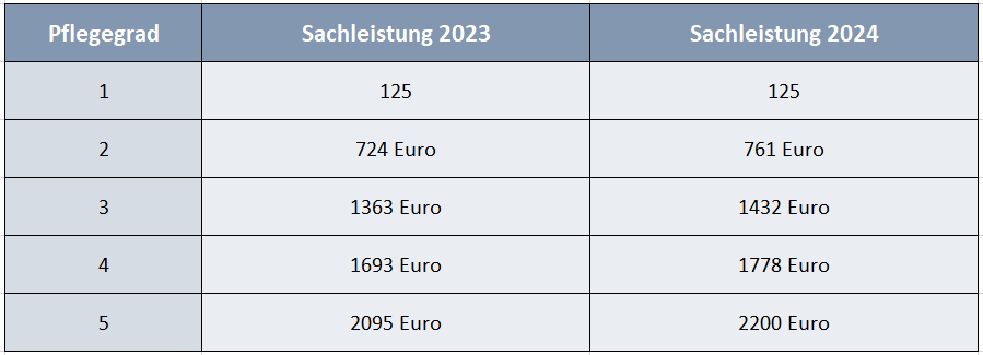 Sachleistung Pflegeleistungen 2024 Pflegegrad Duisburg